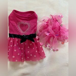 Lover Girl Pink Heart Dog Dress and Collar Set- Size Small 🐾
